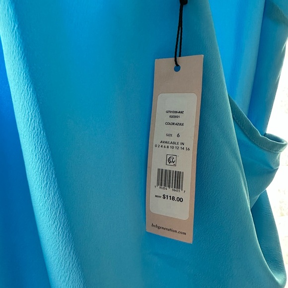 BCBGeneration Blue Asymmetrical Ruched Midi Dress - Picture 6 of 6